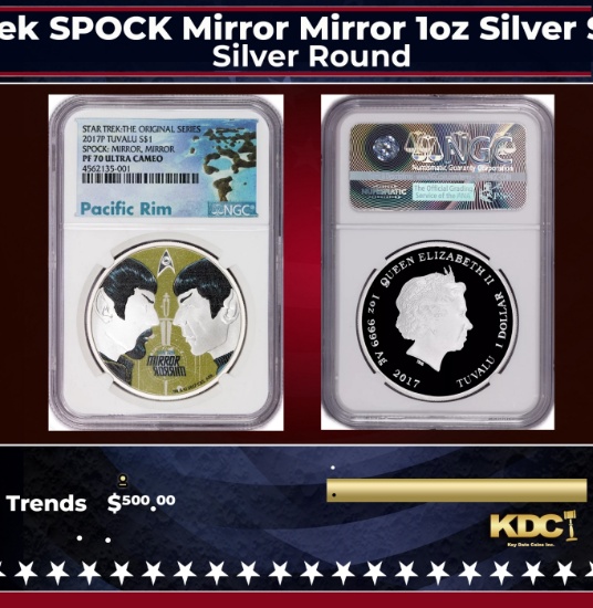 NGC NGC 2017-p Star Trek SPOCK Mirror Mirror 1oz Silver $1 Australlian Tuvalu Proof pr70 dcam NGC Ot