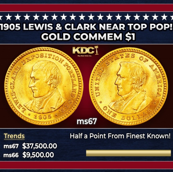 1905 Lewis & Clark Gold Commem Dollar Near Top Pop! 1 ms67 SEGS