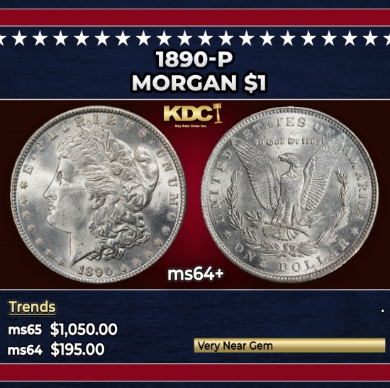 1890-p Morgan Dollar $1 Grades ms64+