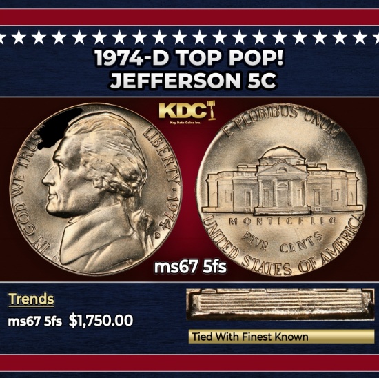 1974-d Jefferson Nickel TOP POP! 5c ms67 5fs SEGS