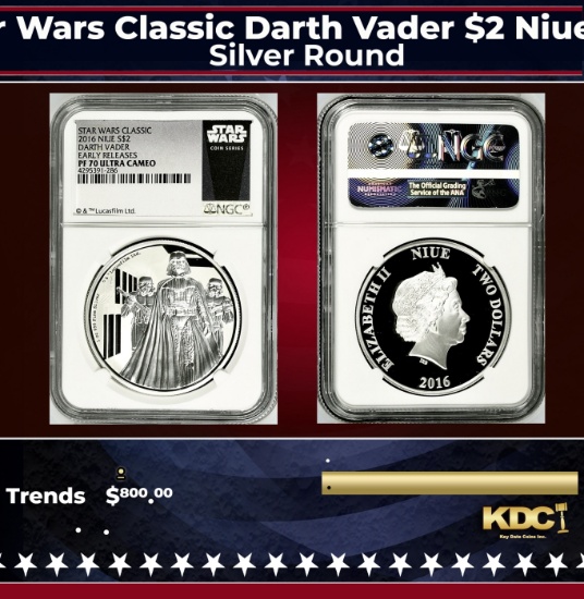 NGC 2016 Star Wars Classic Darth Vader $2 Niue 1oz Silver Proof pr70 dcam NGC Other Toy