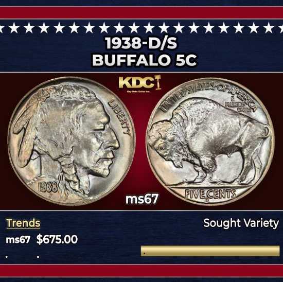 1938-d/s Buffalo Nickel 5c ms67 SEGS
