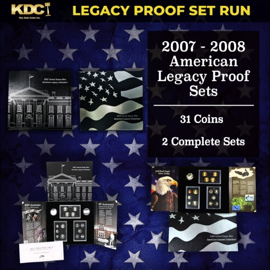 2007-2008 US Mint American Legacy Proof Sets - 31 Coins Total, 2 Complete Sets Over 3oz Of Silver