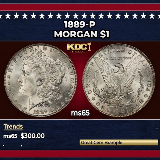1889-p Morgan Dollar $1 Grades ms65