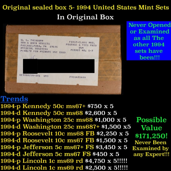 Original sealed box 5- 1994 United States Mint Sets