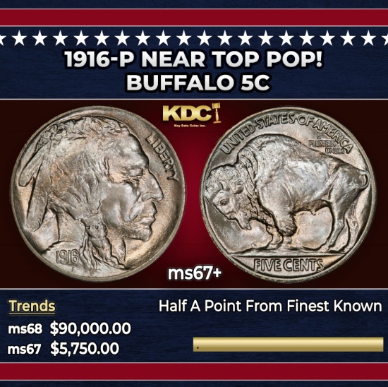 1916-p Buffalo Nickel Near Top Pop! 5c ms67+ SEGS