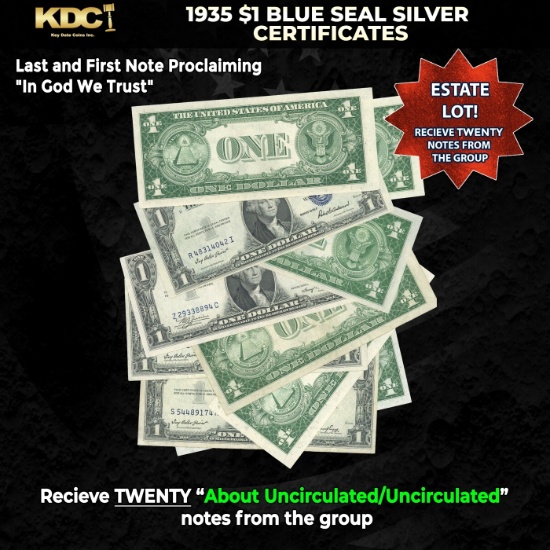 20x 1935 $1 Blue Seal Silver Certificates Grades AU/CU
