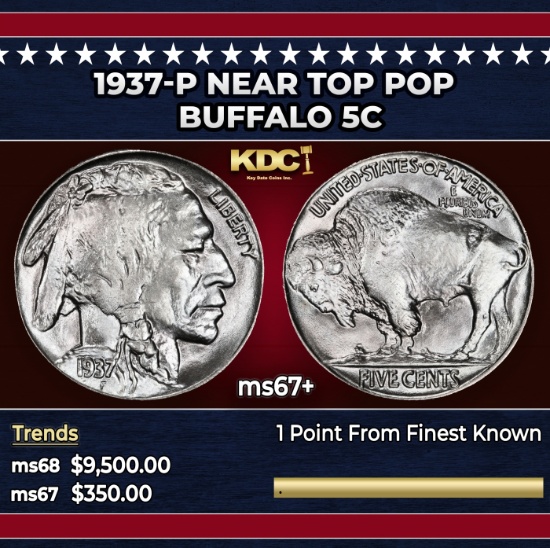 1937-p Buffalo Nickel Near Top Pop 5c ms67+ SEGS
