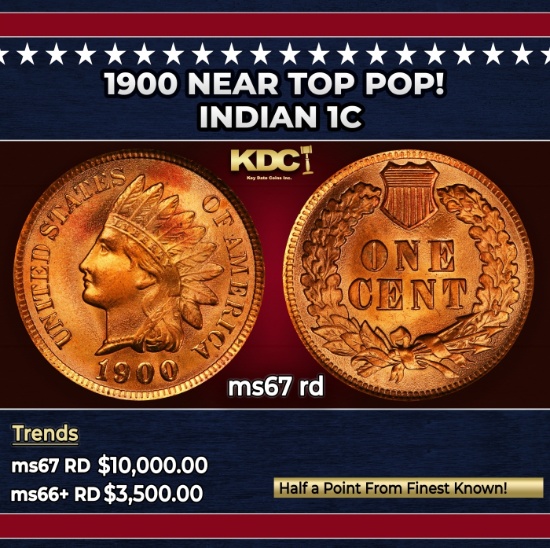 1900 Indian Cent Near Top Pop! 1c ms67 rd SEGS