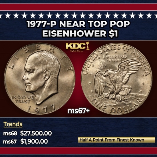 1977-p Eisenhower Dollar Near Top Pop $1 ms67+ SEGS