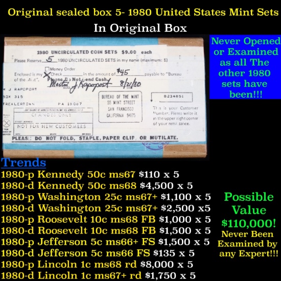Original sealed box 5- 1980 United States Mint Sets