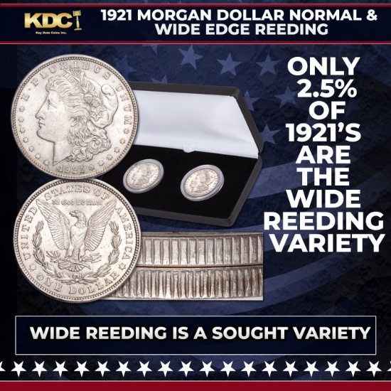 1921 Morgan Dollar Normal & Wide Edge Reeding Set A Top 100 Variety