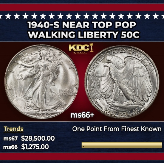1940-s Walking Liberty Half Dollar Near Top Pop 50c ms66+ SEGS