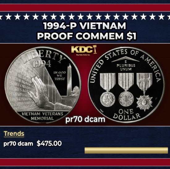1994-P Vietnam Proof Modern Commem Dollar $1 pr70 dcam SEGS
