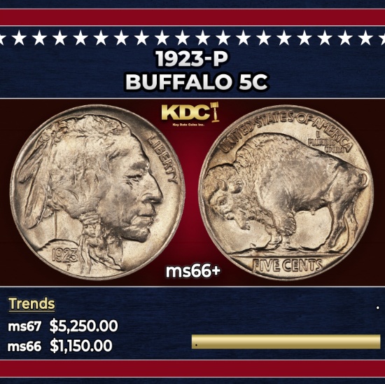 1923-p Buffalo Nickel 5c ms66+ SEGS