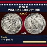 1938-p Walking Liberty Half Dollar 50c Grades ms66