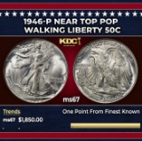 1946-p Walking Liberty Half Dollar Near Top Pop 50c ms67 SEGS