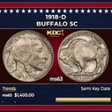 1918-d Buffalo Nickel 5c ms63 USCG