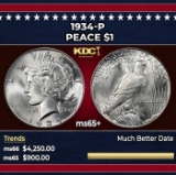1934-p Peace Dollar $1 ms65+ SEGS