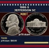 1995-s Proof Jefferson Nickel 5c pr70 dcam SEGS