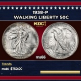 1938-p Walking Liberty Half Dollar 50c Grades ms66