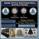 Buffalo Nickel Shotgun Roll in Old Bank Style 'Bell Telephone' Wrapper 1923 & D Mint Ends