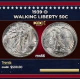 1939-d Walking Liberty Half Dollar 50c Grades ms66