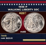 1936-p Walking Liberty Half Dollar 50c Grades ms66
