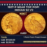 1927-p Gold Indian Quarter Eagle Near Top Pop! $2 1/2 ms65+ SEGS