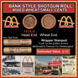 Lincoln Wheat Cent 1c Mixed Roll Orig Brandt McDonalds Wrapper, 1916-d end, Wheat other end