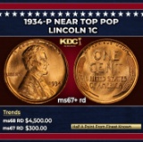 1934-p Lincoln Cent Near Top Pop 1c ms67+ rd SEGS