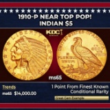 1910-p Gold Indian Half Eagle Near Top Pop! $5 ms65 USCG