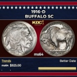 1916-d Buffalo Nickel 5c Grades ms64