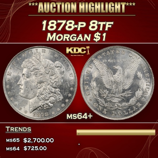 1878-p 8tf Morgan Dollar $1 ms64+ SEGS