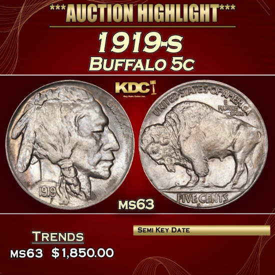 1919-s Buffalo Nickel 5c ms63 USCG