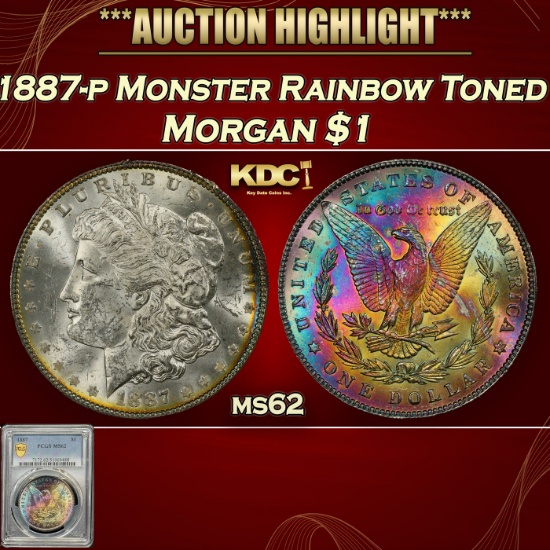 PCGS 1887-p Morgan Dollar Monster Rainbow Toned $1 ms62 PCGS