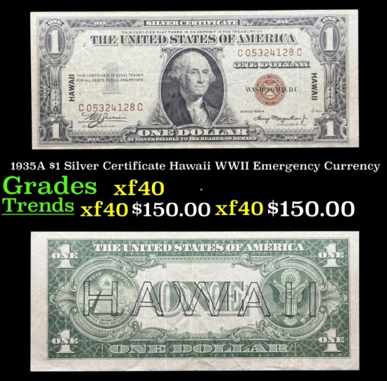 1935A $1 Silver Certificate Hawaii WWII Emergency Currency Grades xf