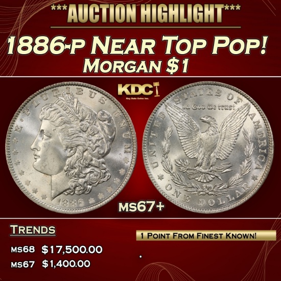 1886-p Morgan Dollar Near Top Pop! $1 ms67+ SEGS