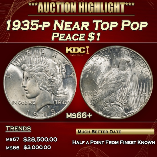 1935-p Peace Dollar Near Top Pop $1 ms66+ SEGS