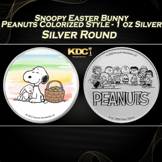 Snoopy Easter Bunny Peanuts Colorized Style - 1 oz Silver Round Round