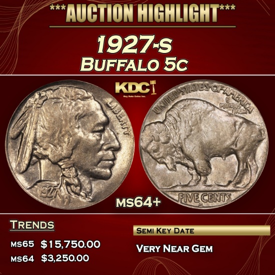 1927-s Buffalo Nickel 5c ms64+ SEGS