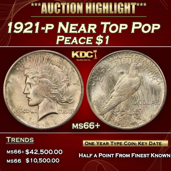 1921-p Peace Dollar Near Top Pop $1 ms66+ SEGS