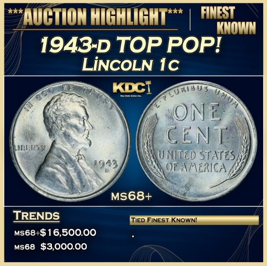 1943-d Lincoln Cent TOP POP! 1c ms68+ SEGS