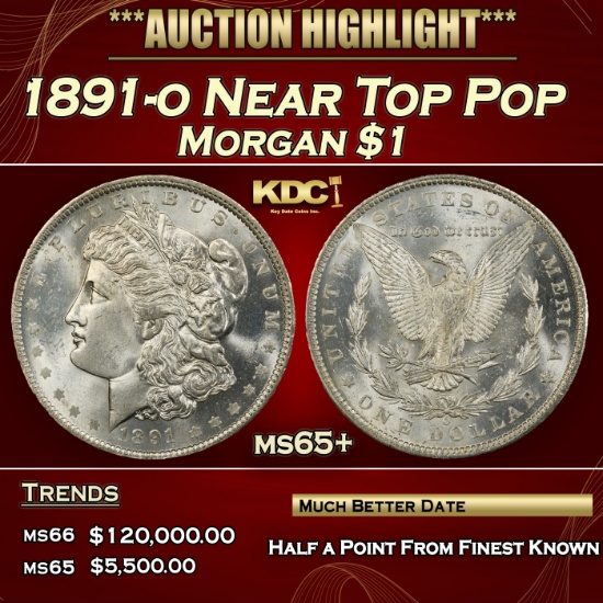 1891-o Morgan Dollar Near Top Pop $1 ms65+ SEGS