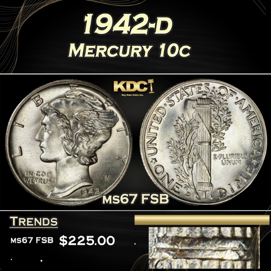 1942-d Mercury Dime 10c ms67 FSB SEGS