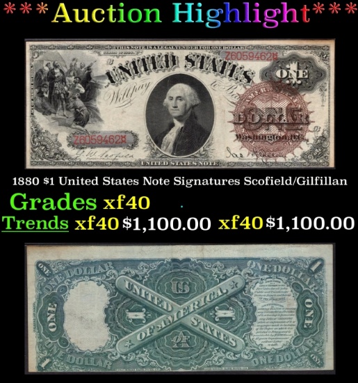 1880 $1 United States Note Grades xf Signatures Scofield/Gilfillan