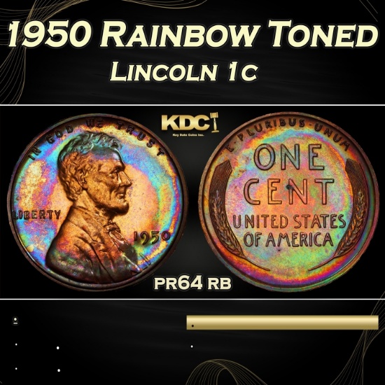 PCGS 1950 Proof Lincoln Cent Rainbow Toned 1c pr64 rb PCGS