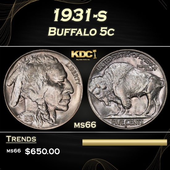 1931-s Buffalo Nickel 5c Grades ms66