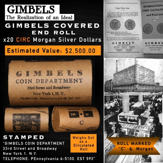 DR- 20 GIMBLES Silver Dollar Roll Morgan Circ C