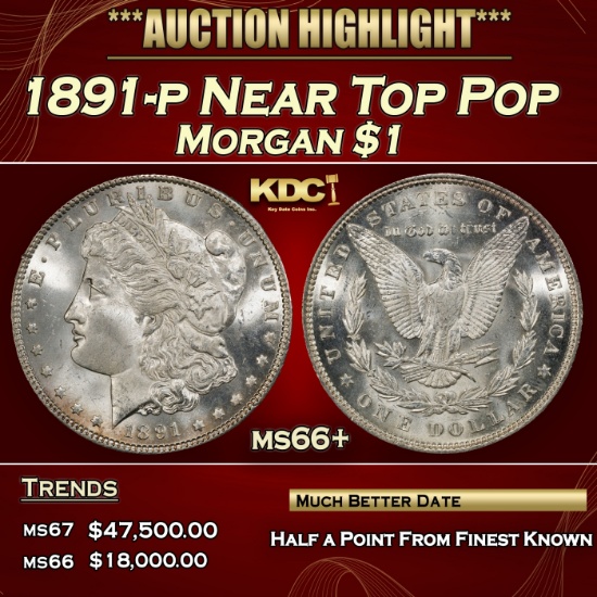 1891-p Morgan Dollar Near Top Pop $1 ms66+ SEGS
